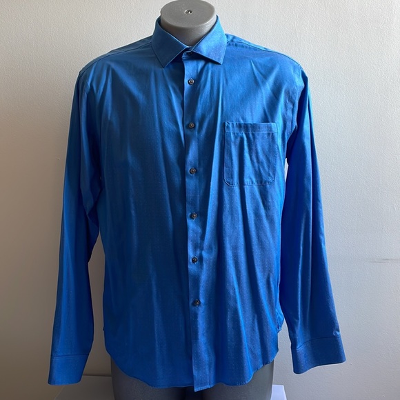 Blue Calvin Klein Non Iron Long Sleeve Dress Shirt Size 17 (xl) - Picture 2 of 7